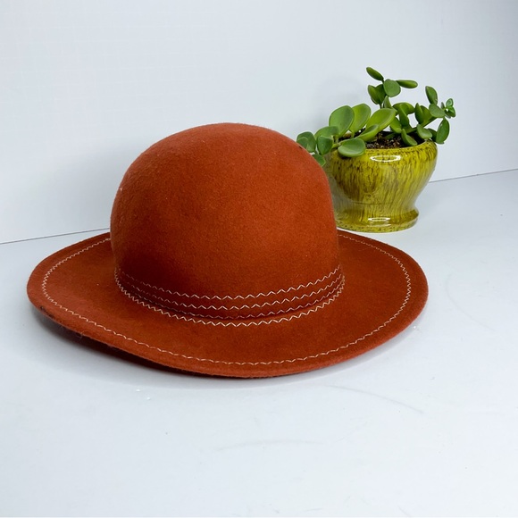 Vintage Accessories - 70s Vintage Boho Rust Feltwool Hat Doeskin